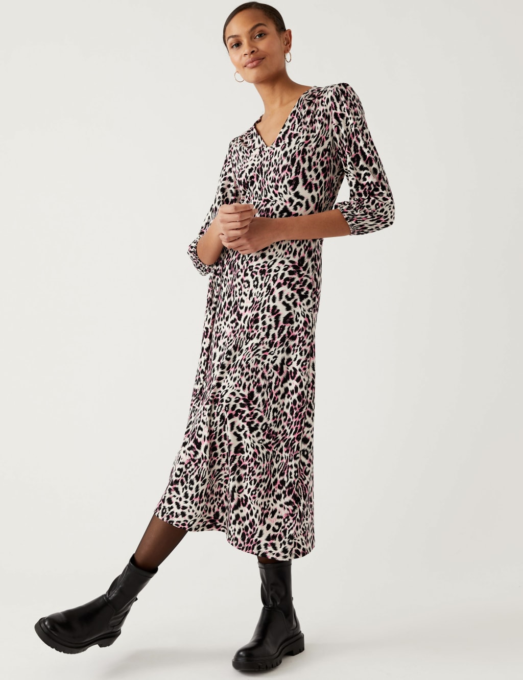 Jersey Printed VNeck Midi Tea Dress M&S Collection M&S