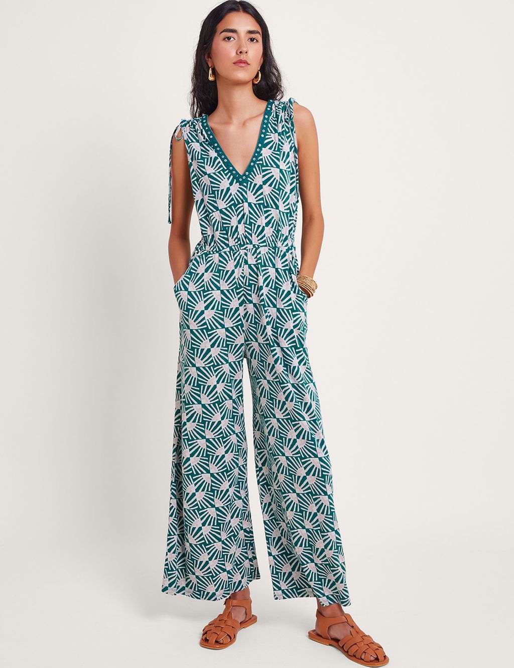 Jersey Printed Wide Leg Jumpsuit 3 of 4