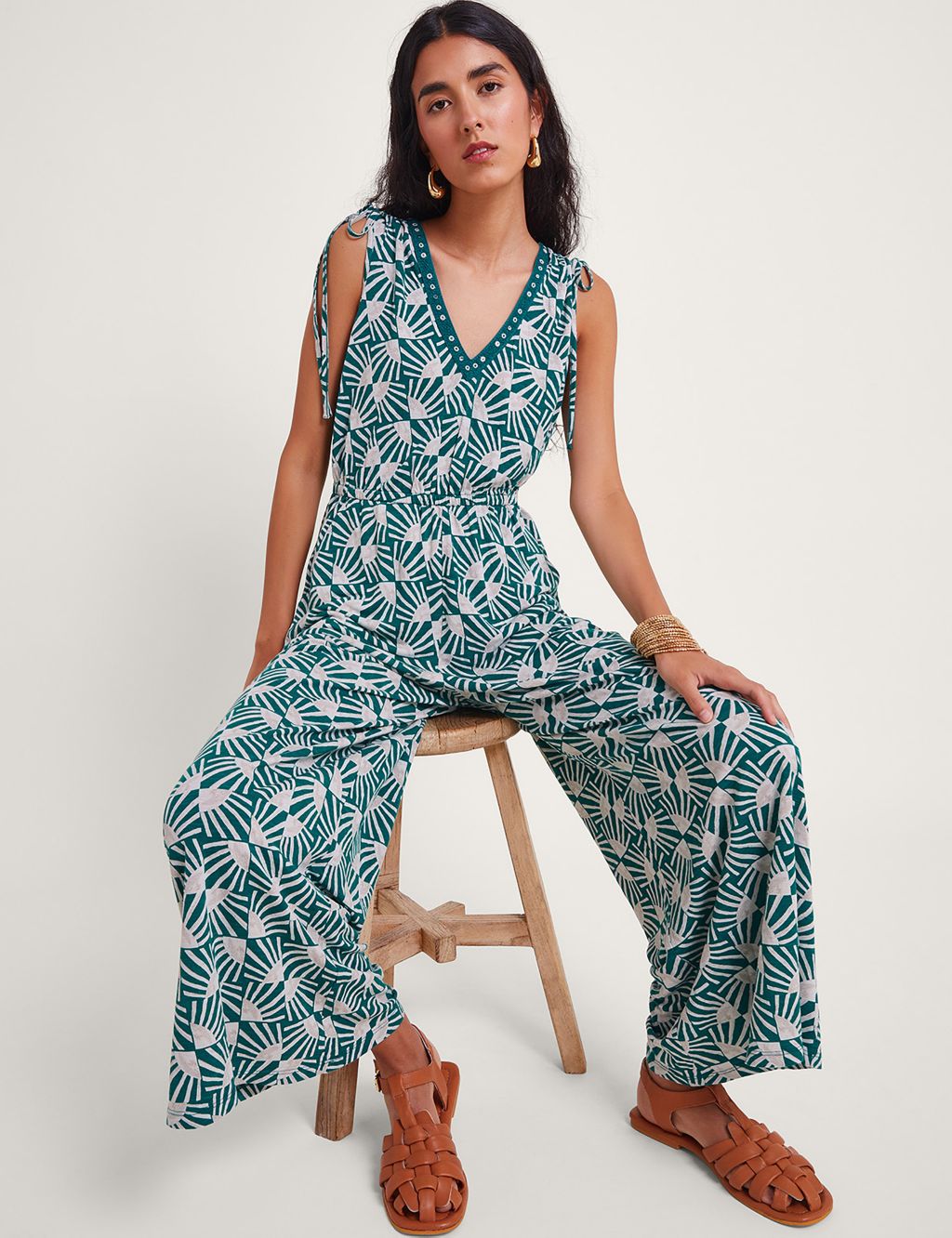 Jersey Printed Wide Leg Jumpsuit 1 of 4