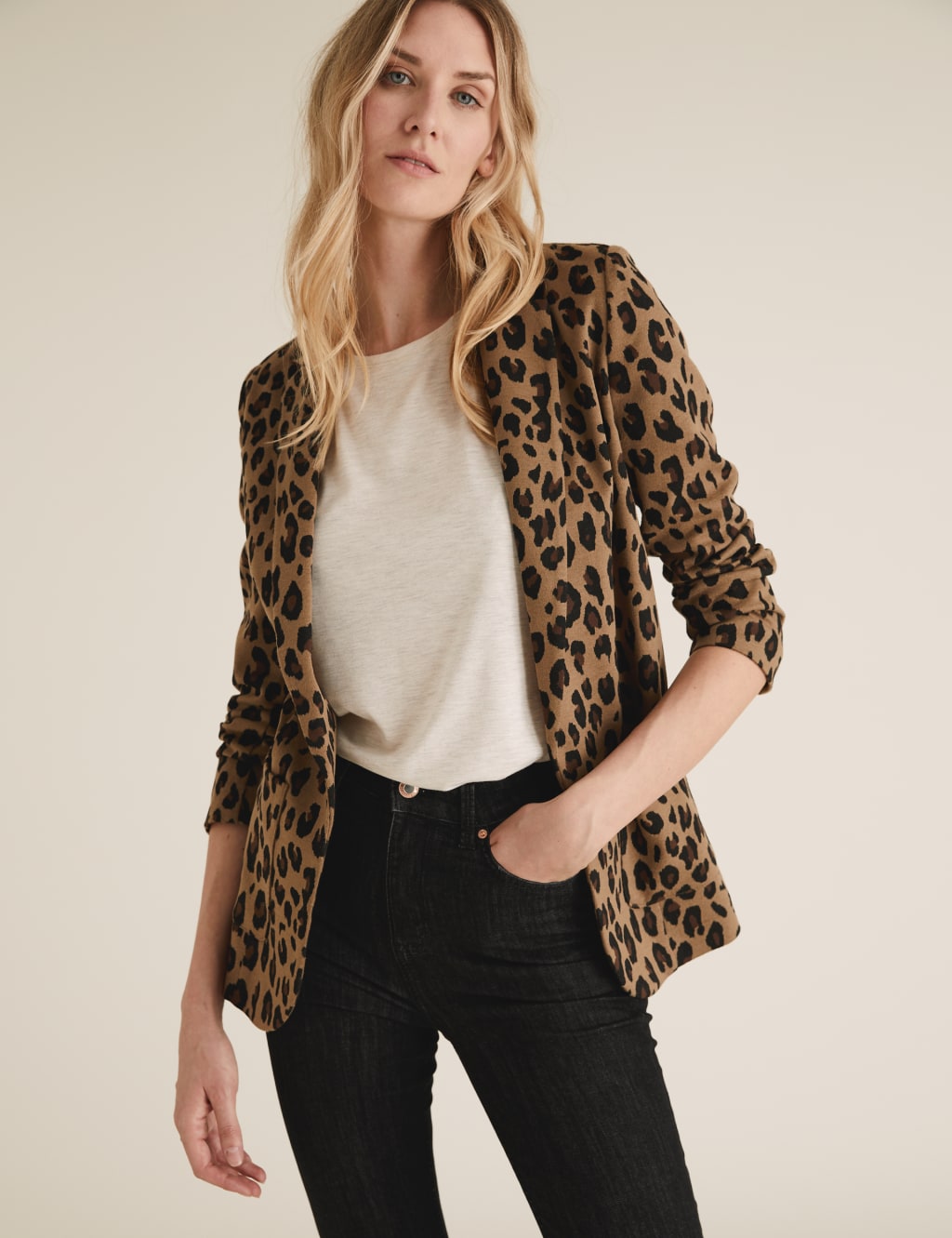 Jersey Relaxed Animal Print Blazer M S Collection M S