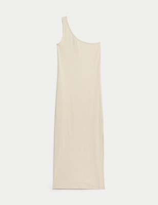 Jersey Ribbed One Shoulder Midi Beach Dress Image 2 of 4