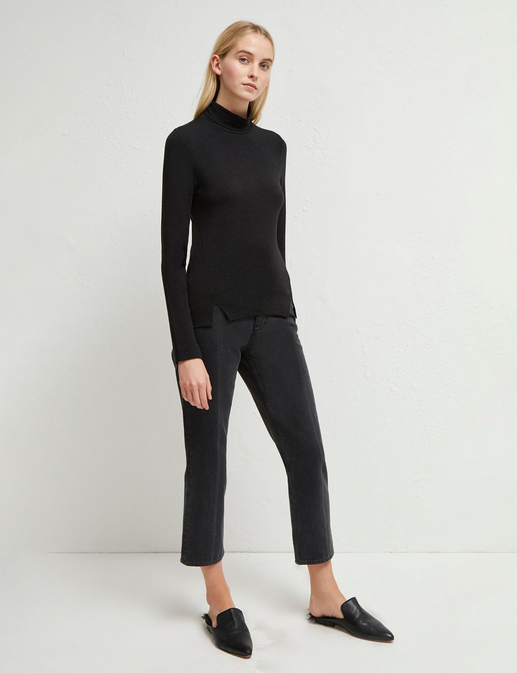 Jersey Roll Neck Fitted Long Sleeve Top | French Connection | M&S