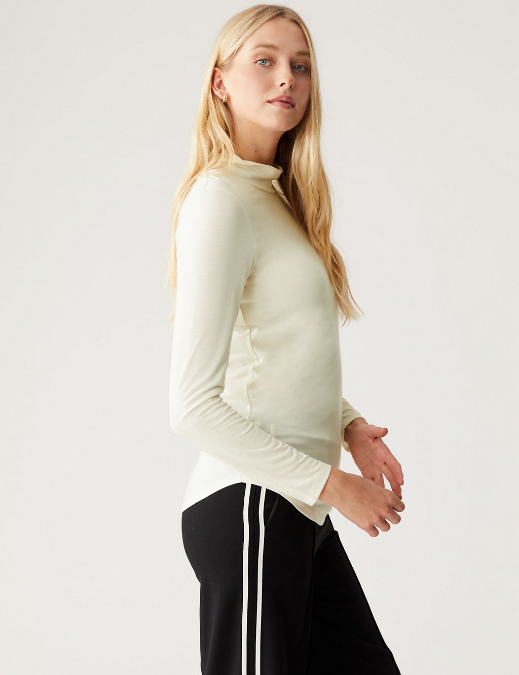 Jersey Roll Neck Relaxed Long Sleeve Top 6 of 6
