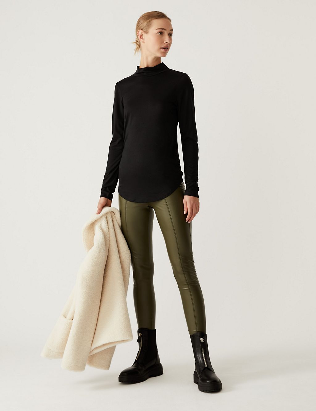 Jersey Roll Neck Relaxed Long Sleeve Top 2 of 6