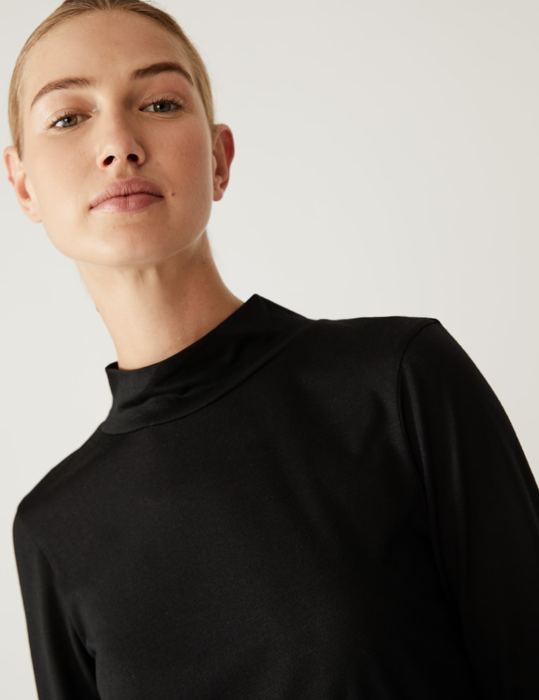 Black jersey cheap roll neck