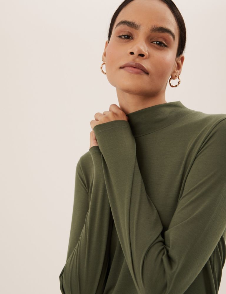 Jersey Roll Neck Relaxed Long Sleeve Top 3 of 5
