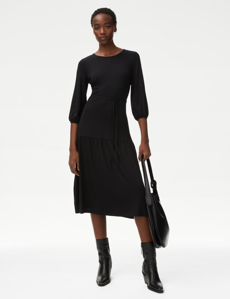 Jersey Round Neck Midi Tiered Tea Dress | M&S Collection | M&S