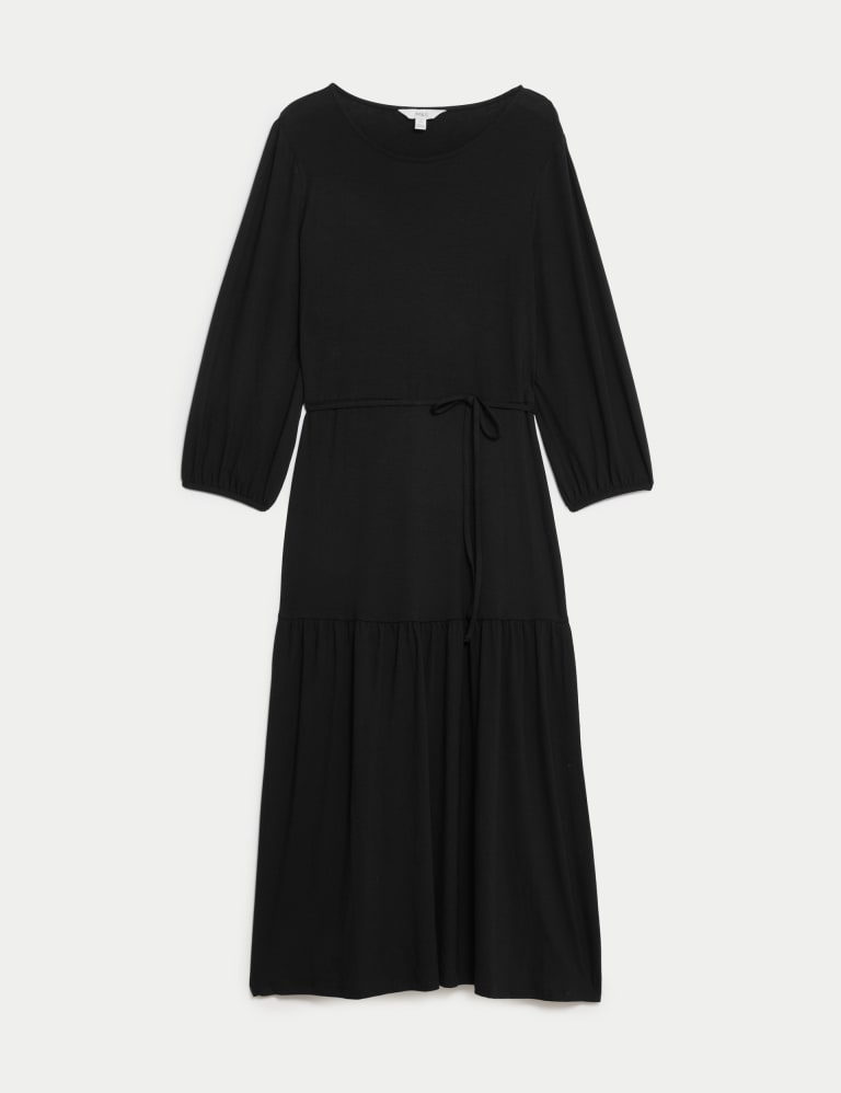 Round neck long sleeve tiered midi dress sale