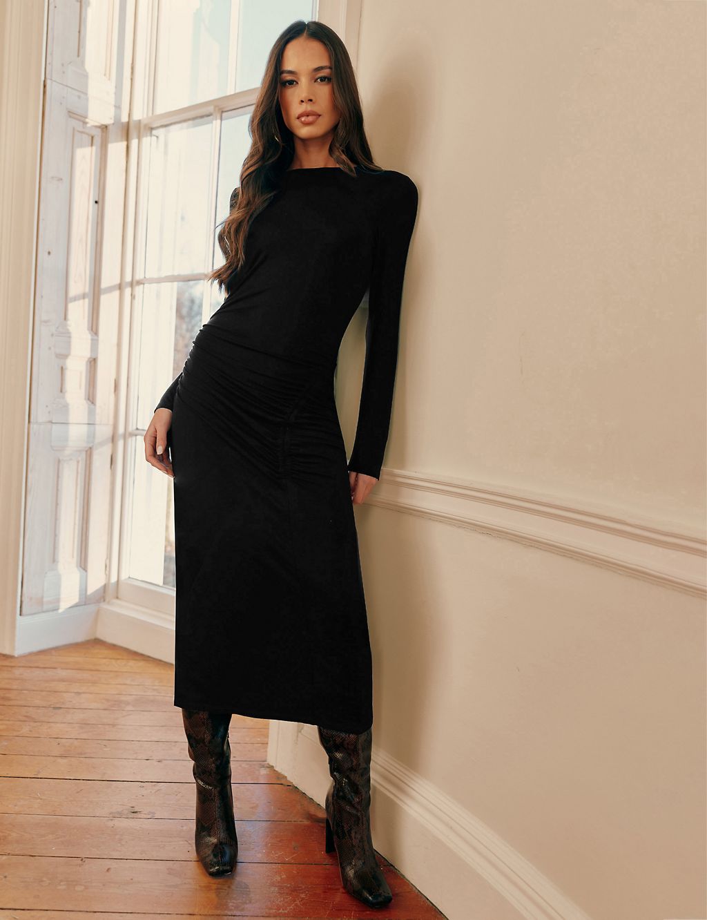 Jersey Ruched Midi Bodycon Dress 3 of 3