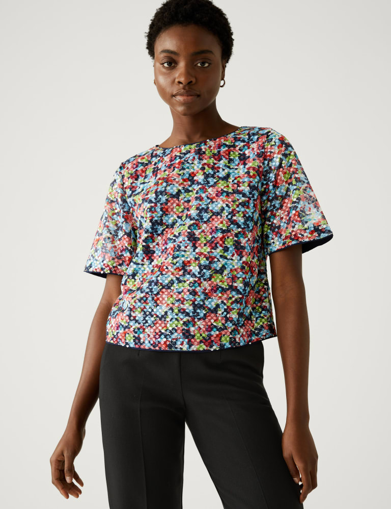 Zara sequin floral sweater hotsell