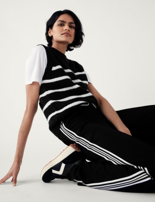 black and white stripe trousers