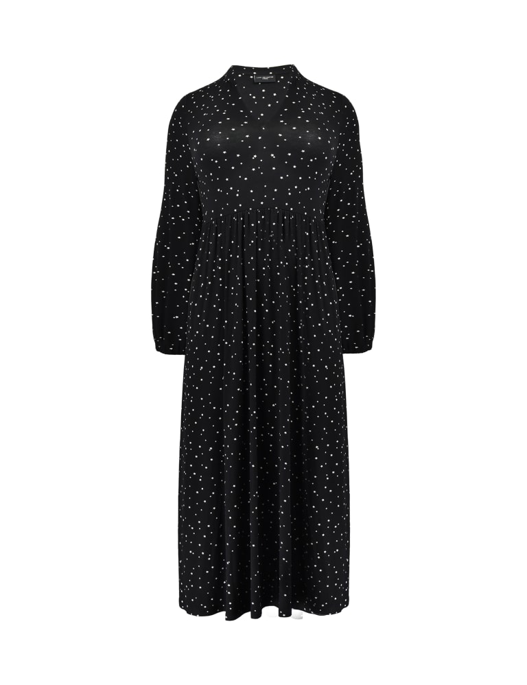 Jersey Star Print V Neck Midi Waisted Dress Live Unlimited