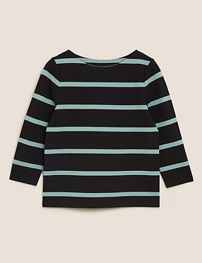 Jersey Striped Crew Neck 3/4 Sleeve Top Image 2 of 5