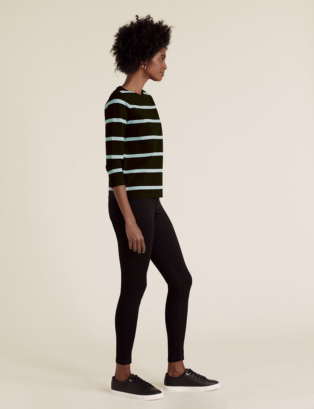 Jersey Striped Crew Neck 3/4 Sleeve Top 2 of 5