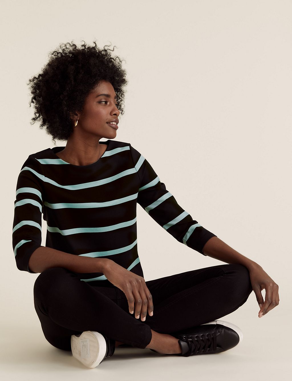 Jersey Striped Crew Neck 3/4 Sleeve Top 4 of 5