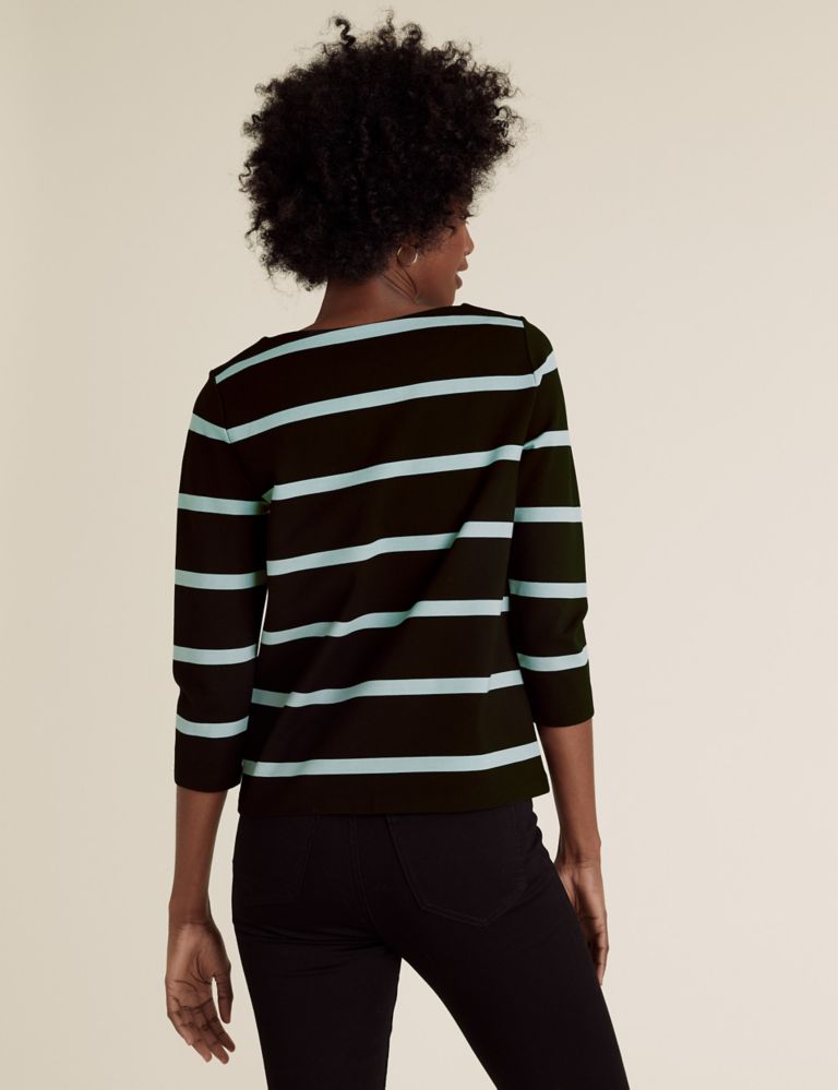 Jersey Striped Crew Neck 3/4 Sleeve Top 5 of 5