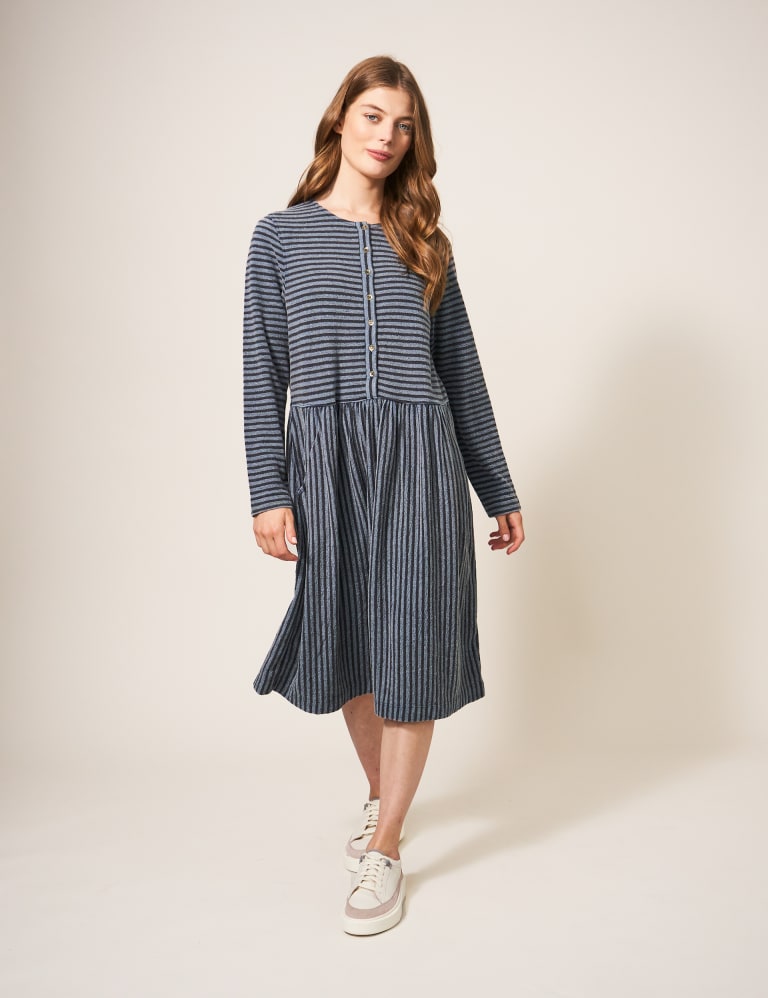 Jersey Striped Knee Length Smock Dress
