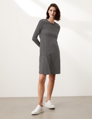 Jersey Striped Knee Length Swing Dress JAEGER M S