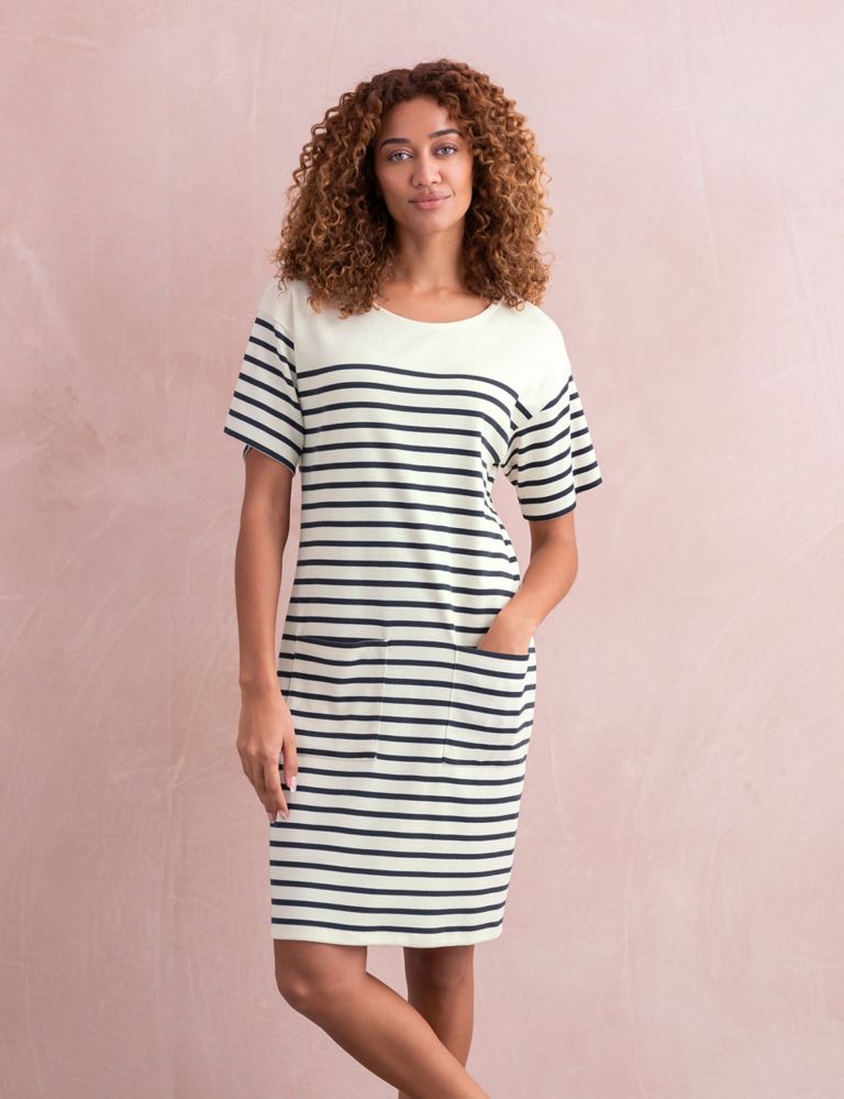 Jersey Striped Knee Length T-Shirt Dress 1 of 7