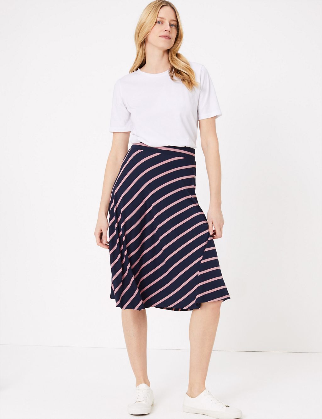 Jersey Striped Midi Skater Skirt | M&S Collection | M&S
