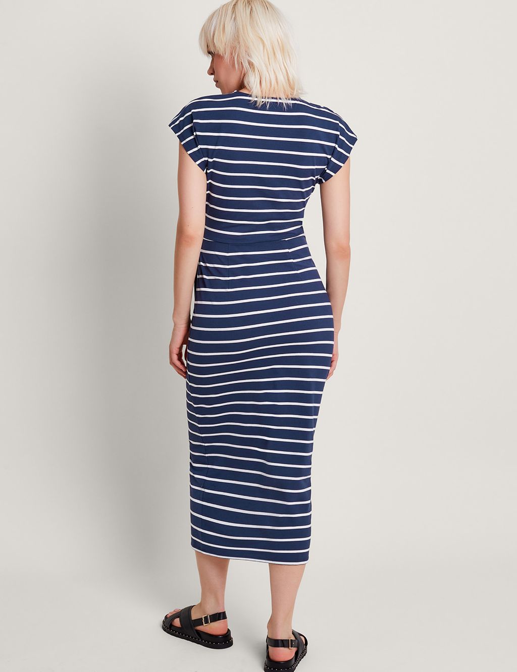 Jersey Striped Midi Waisted Dress 1 of 6