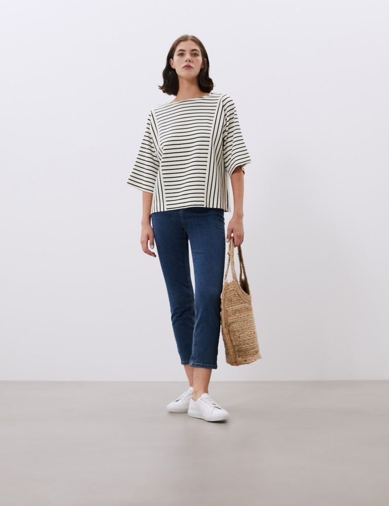 Jersey Striped Round Neck 3/4 Sleeve Top 1 of 6