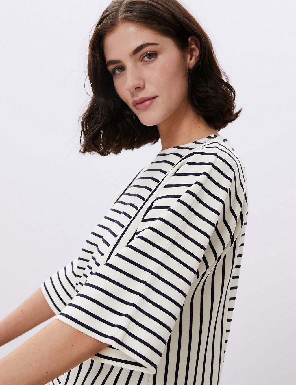 Jersey Striped Round Neck 3/4 Sleeve Top 4 of 6