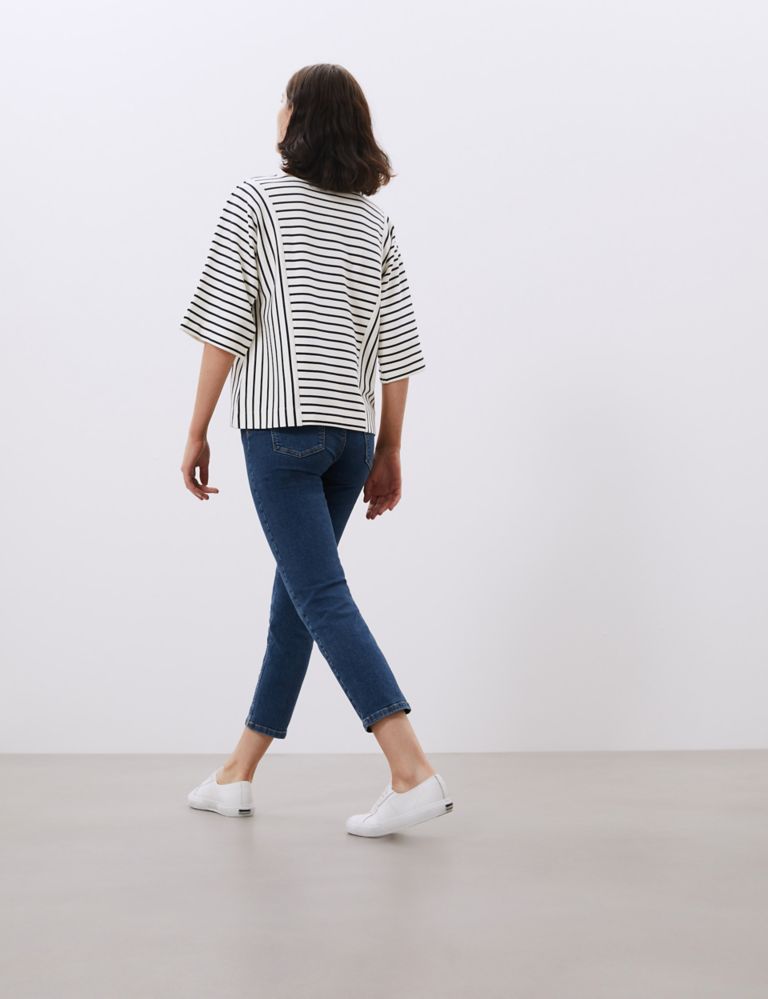 Jersey Striped Round Neck 3/4 Sleeve Top 5 of 6