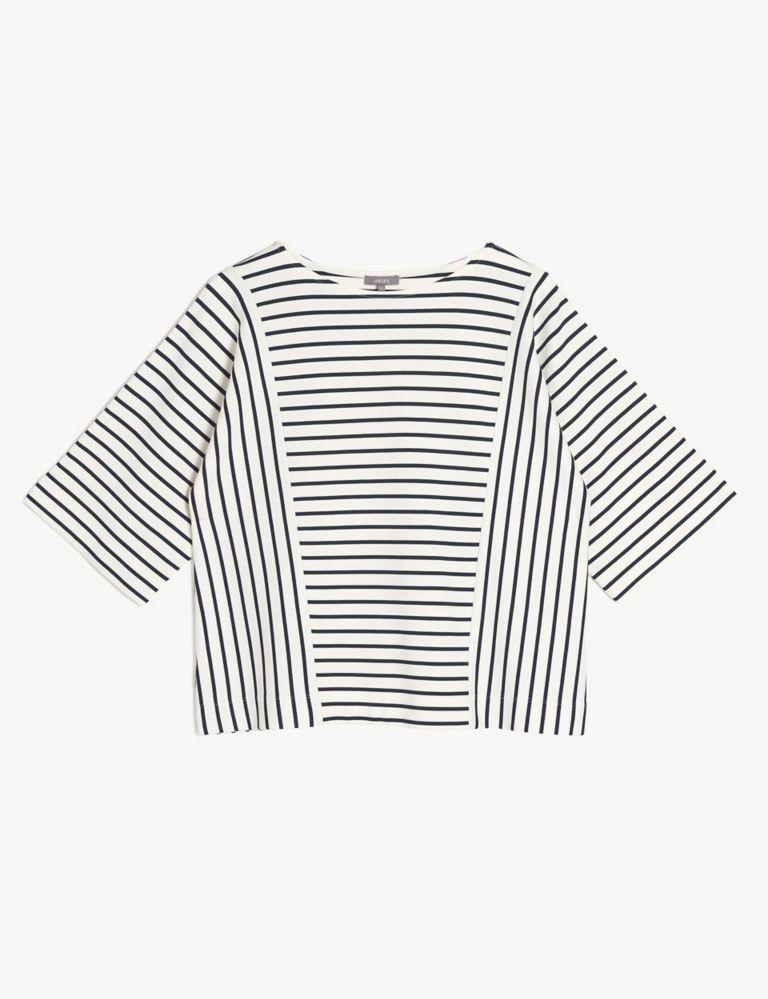 Jersey Striped Round Neck 3/4 Sleeve Top 2 of 6