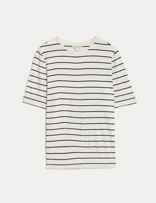 Jersey Striped Round Neck Relaxed T-Shirt Image 2 of 5