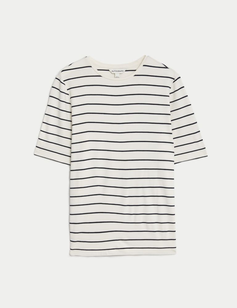 Jersey Striped Round Neck Relaxed T-Shirt 2 of 5