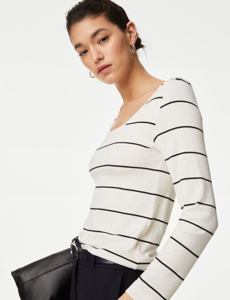 Jersey Striped Scoop Neck Top 1 of 4