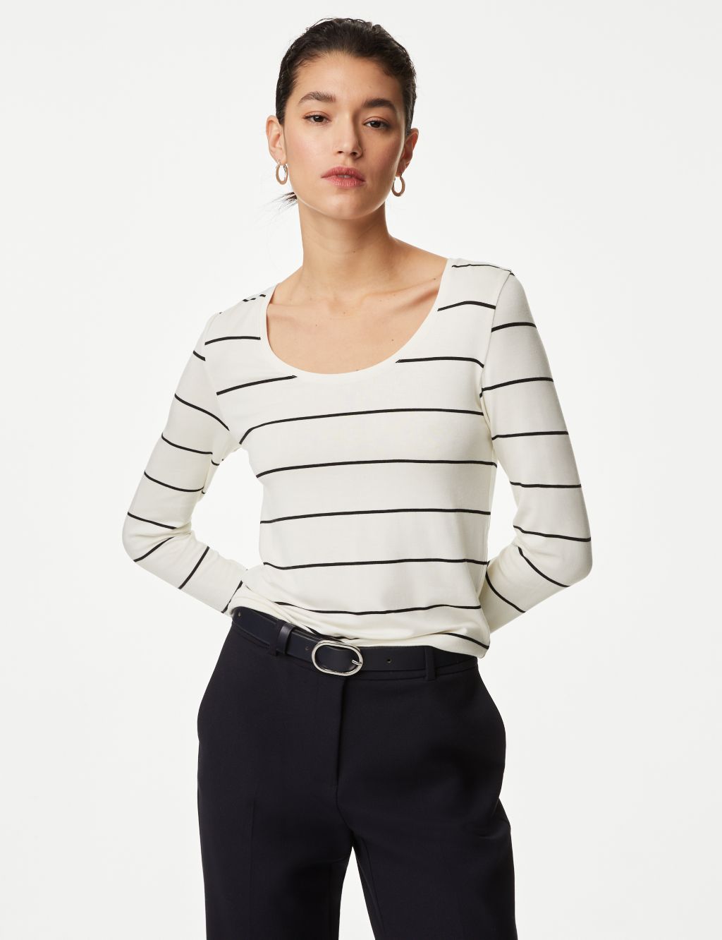 Jersey Striped Scoop Neck Top 2 of 4