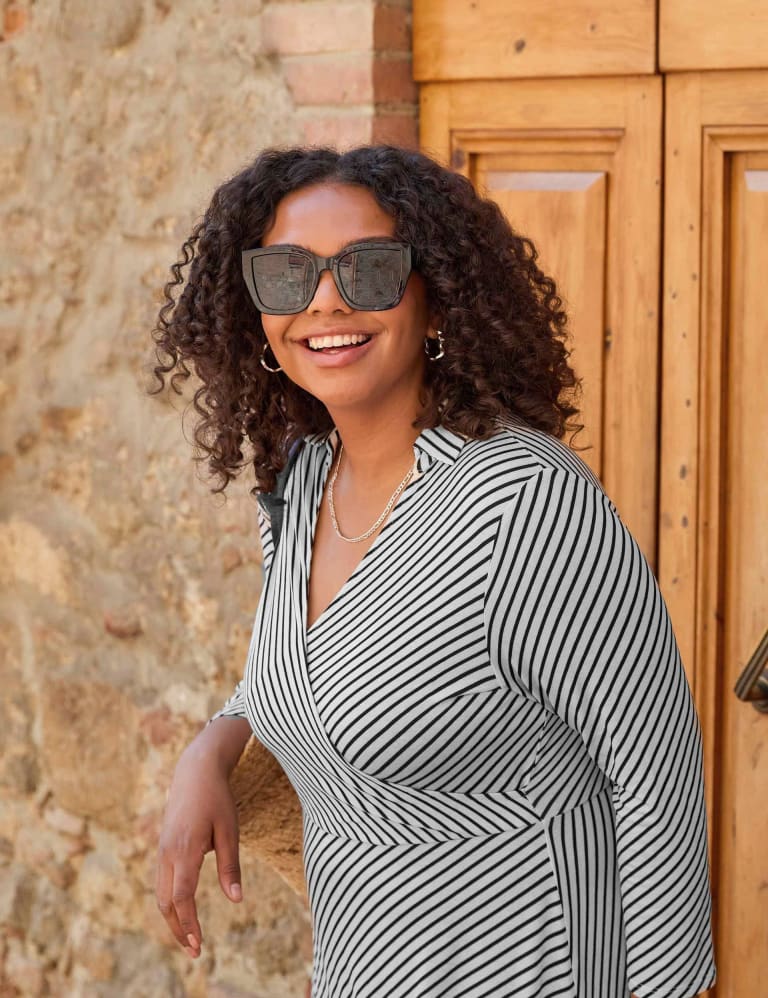 Striped midi wrap dress sale