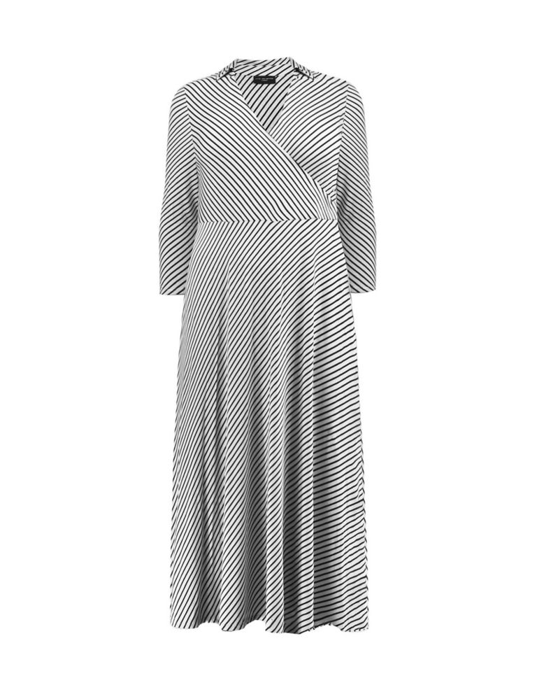 Jersey Striped V-Neck Midi Wrap Dress 2 of 6