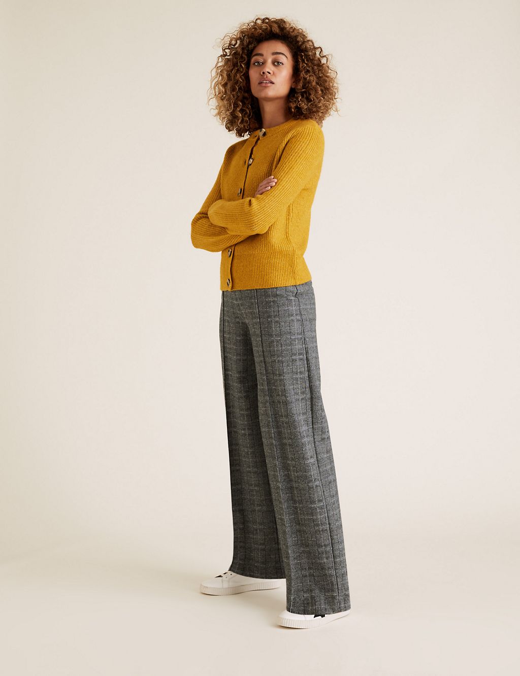 Jersey Textured Checked Wide Leg Trousers 3 of 5