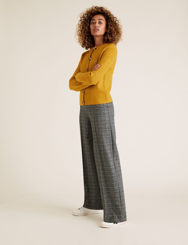 Jersey Textured Checked Wide Leg Trousers 1 of 5