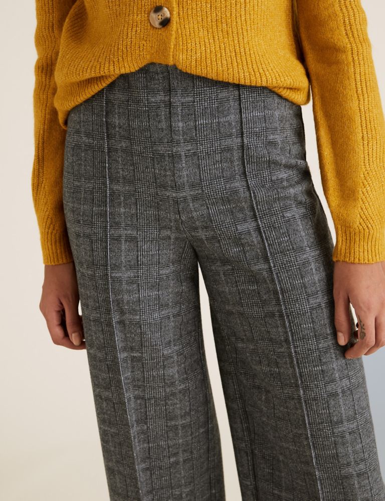 Jersey Textured Checked Wide Leg Trousers 3 of 5