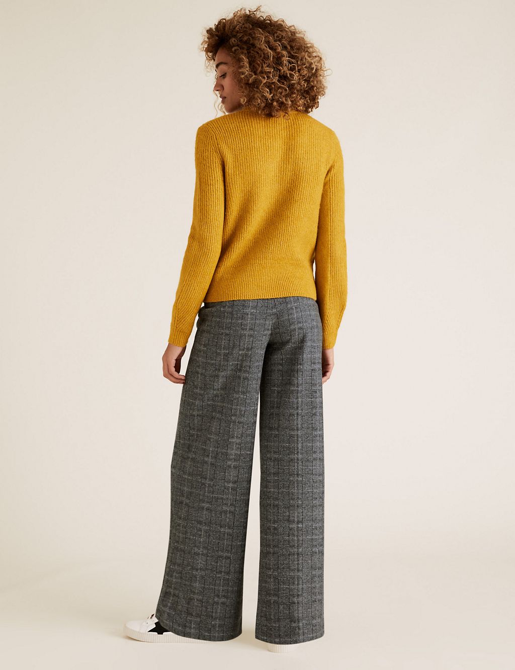 Jersey Textured Checked Wide Leg Trousers 4 of 5