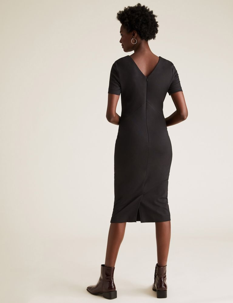 Jersey V-Neck Knee Length Tailored Dress 3 of 6