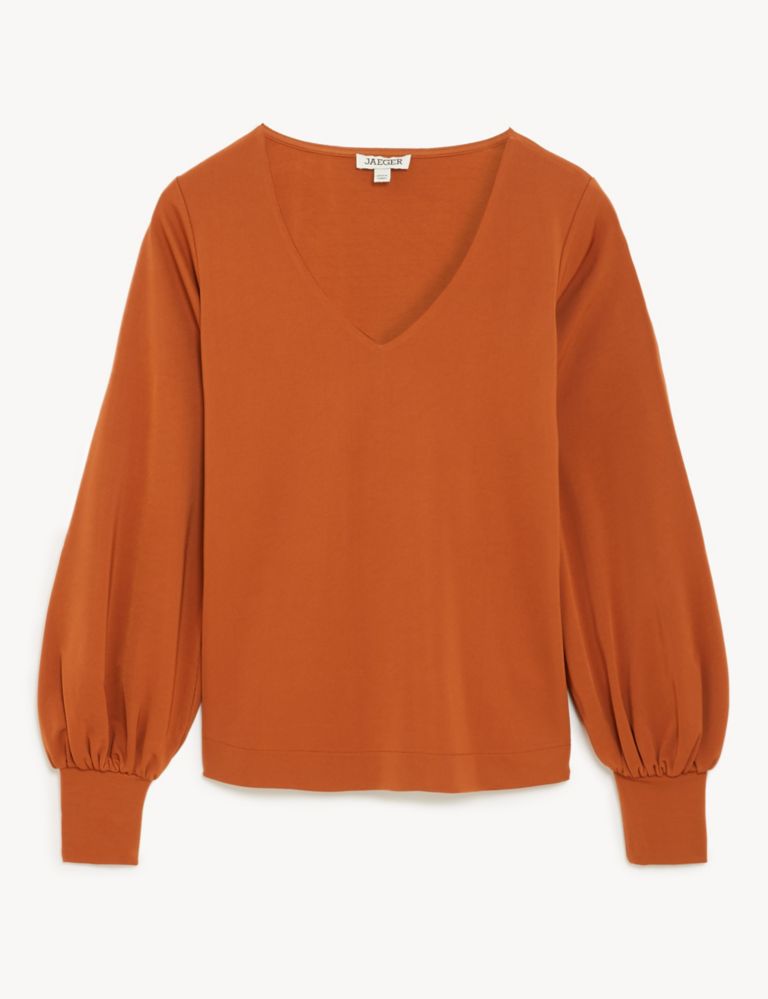 Jersey V-Neck Long Sleeve Top 2 of 6
