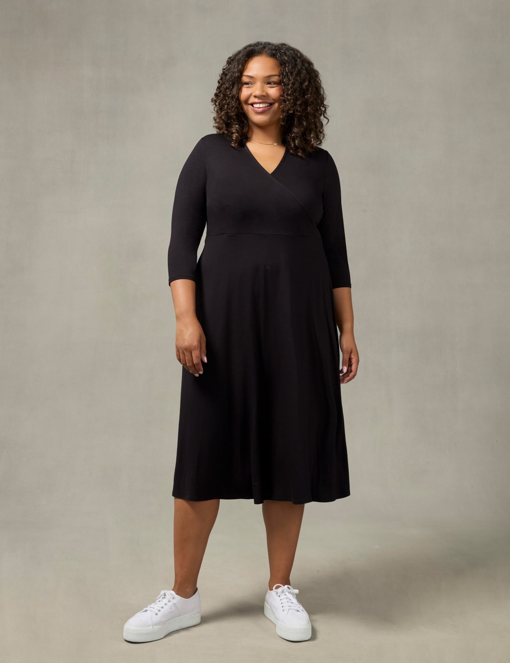 Jersey V Neck Midi Relaxed Wrap Dress Live Unlimited London M S