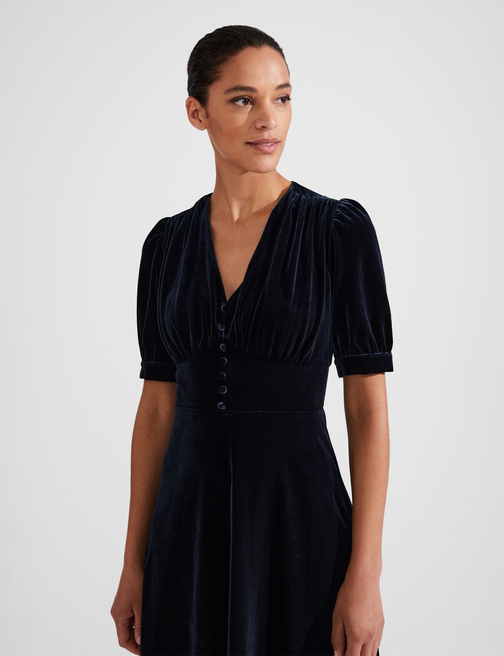 Jersey V-Neck Midi Waisted Dress | HOBBS | M&S