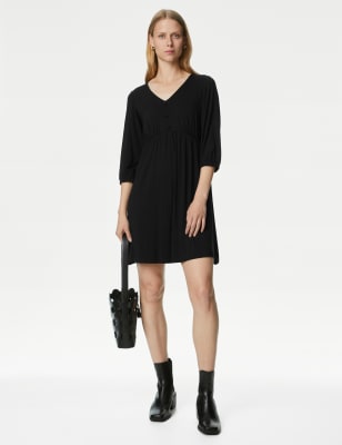Jersey V-Neck Mini Smock Dress | Mu0026S Collection | Mu0026S