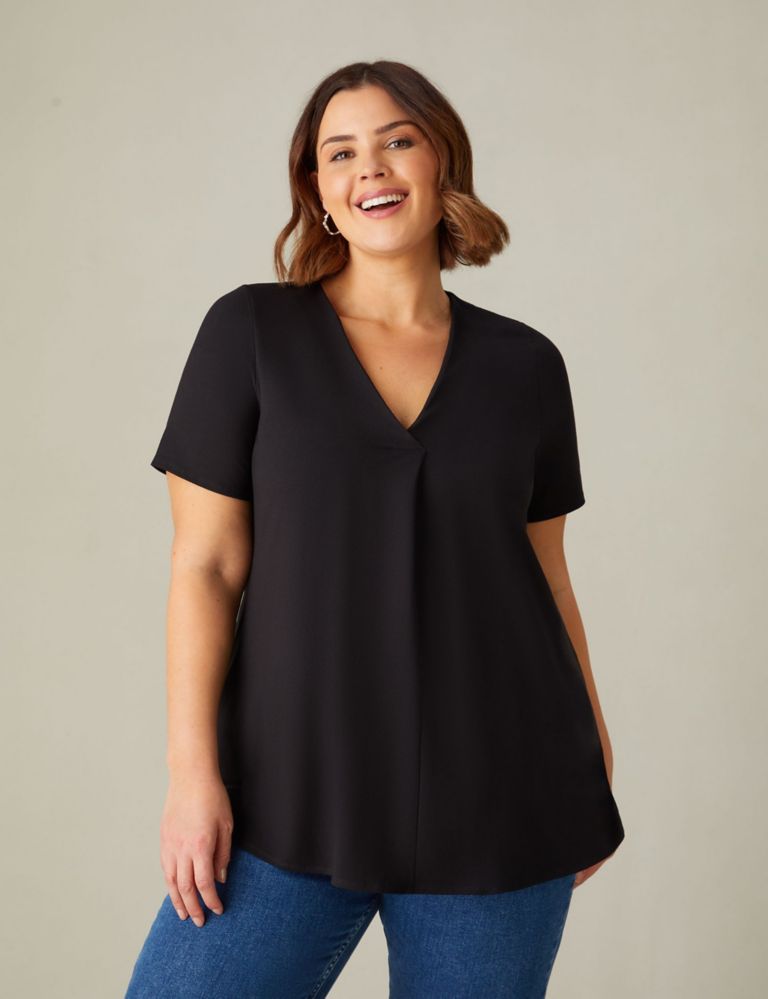 Jersey V-Neck Pleat Detail Top 1 of 2