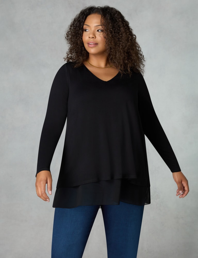 Jersey V Neck Relaxed Tunic Live Unlimited London M S