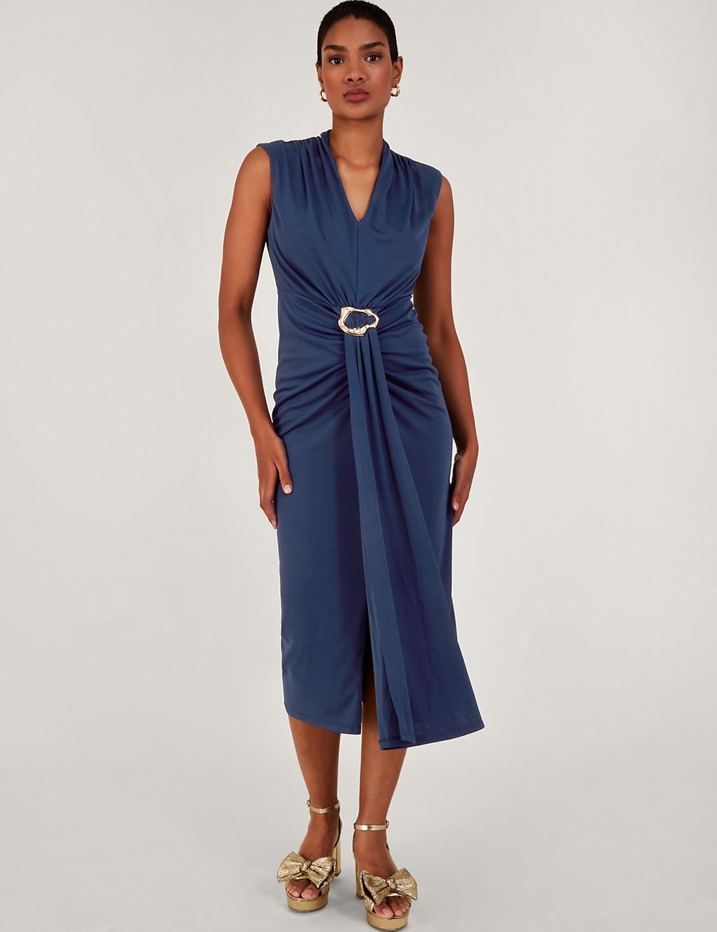 Jersey V-Neck Ruched Midi Waisted Dress | Monsoon | M&S