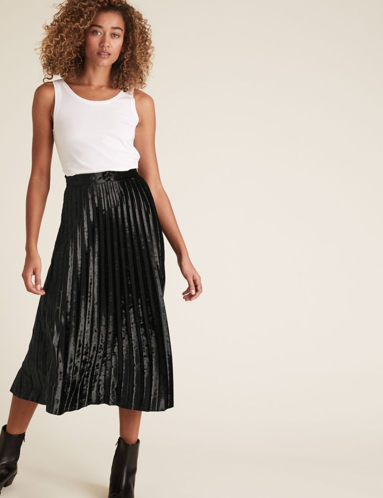 Jersey Velvet Pleated Midi Skirt | M&S Collection | M&S