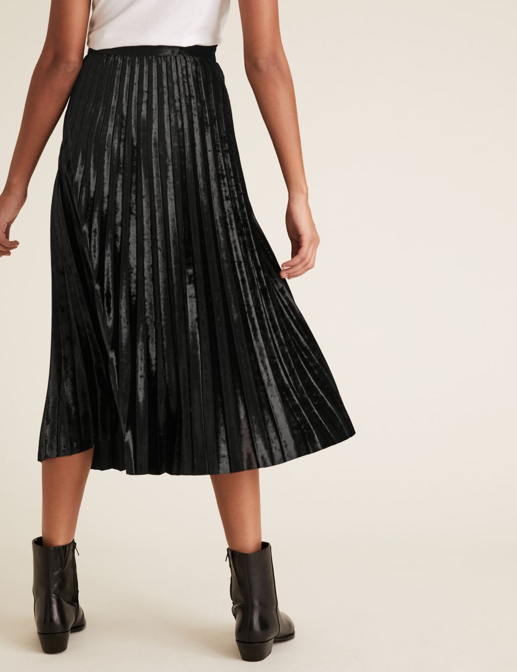 Jersey Velvet Pleated Midi Skirt | M&S Collection | M&S