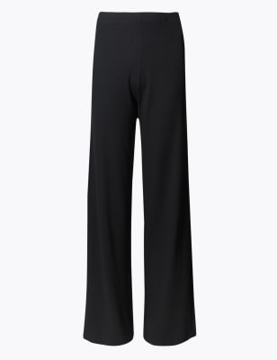 black drawstring jersey wide leg jogger